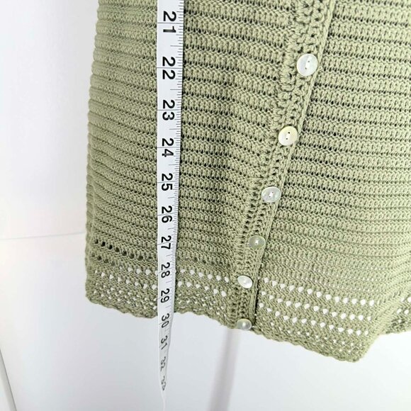 Sage Green Crochet Button Front Dress  Boho Coastal Summer Clean Girl SZ XS W167 - Picture 4 of 8